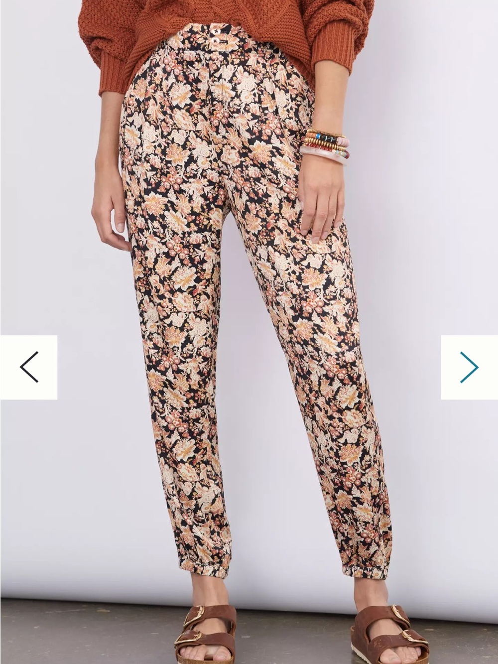 Anthropologie Floral Print Jogger Pants in Black and Cream